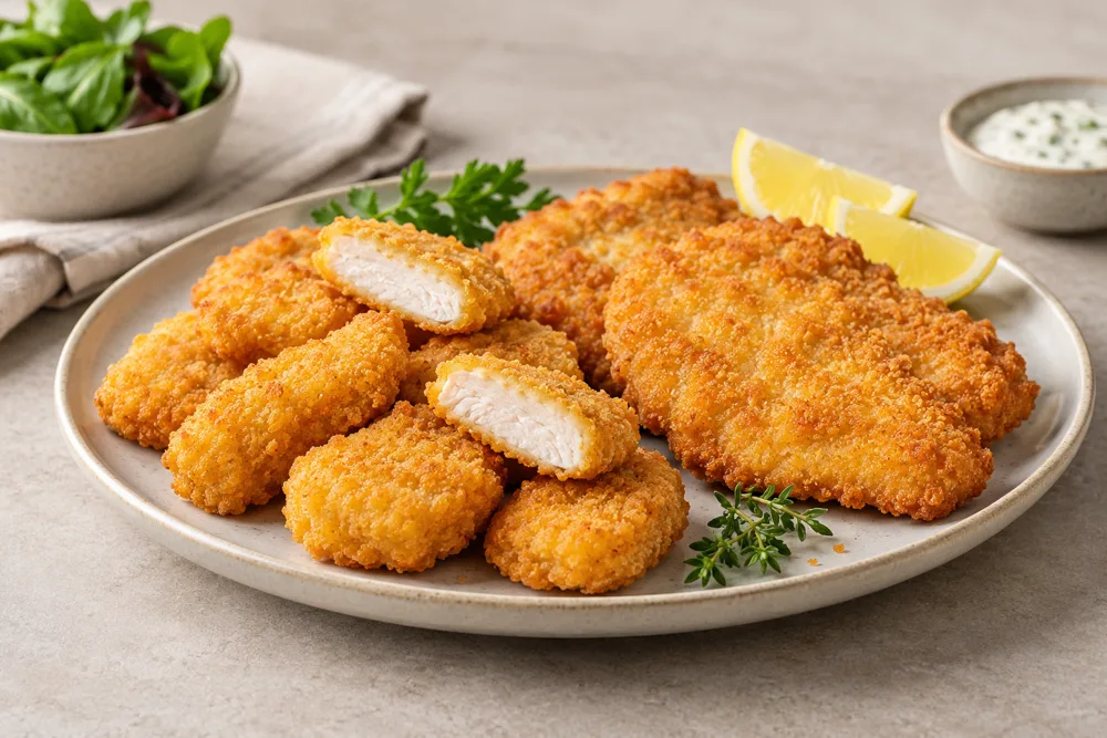 Illustrative breaded chicken products
